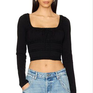 Free People Scarlet Smocked Long Sleeve in Black size small